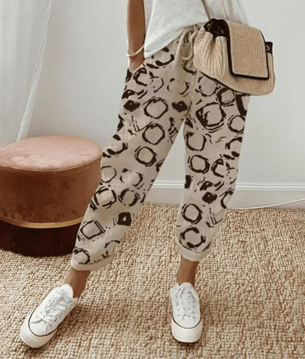 Nuana | Damen Lockere Bindeband-Sommerhose mit Abstraktem Druck