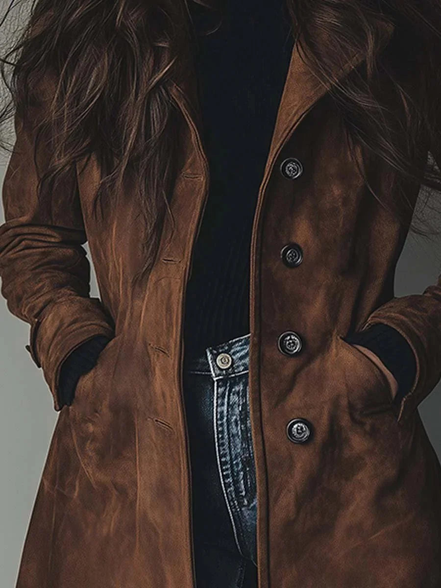 Nuana | Damen Longline Zweireihiger Tailored Trench Coat