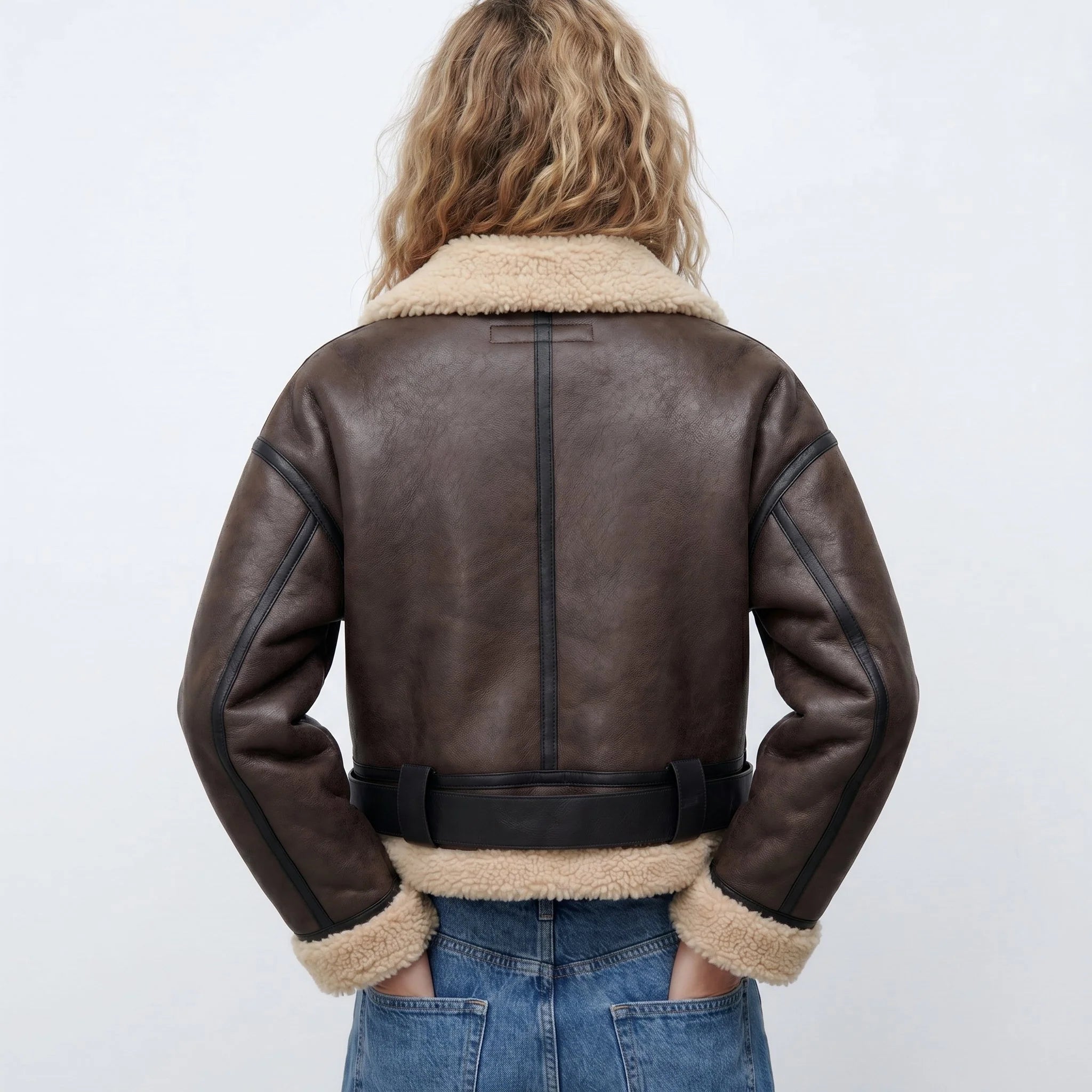 Nuana | Damen Luxus Doppelseitige Lammfell Bomber Jacke