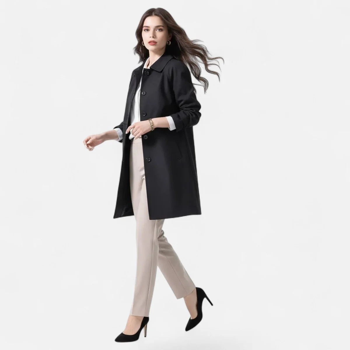Nuana | Damen Midi Wollmix Trench Coat mit Doppelknopfleiste