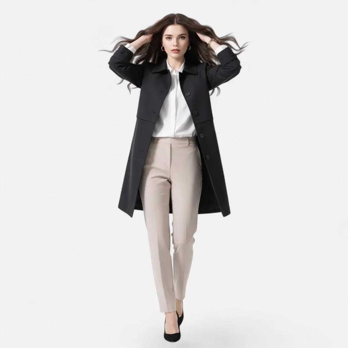 Nuana | Damen Midi Wollmix Trench Coat mit Doppelknopfleiste