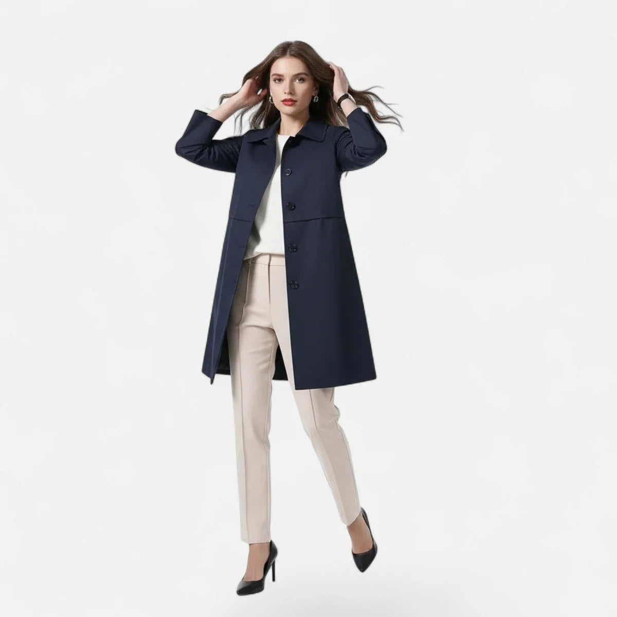 Nuana | Damen Midi Wollmix Trench Coat mit Doppelknopfleiste