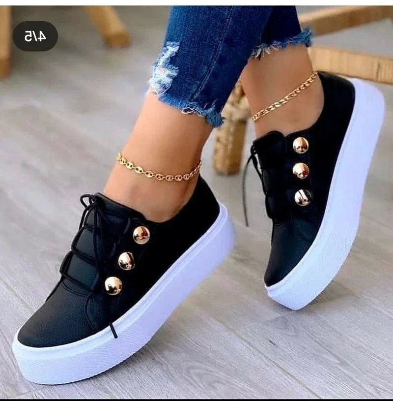 Nuana | Damen Orthopädische Plateau-Sneaker mit Schnürung und Goldnieten