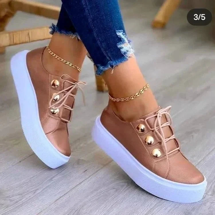 Nuana | Damen Orthopädische Plateau-Sneaker mit Schnürung und Goldnieten