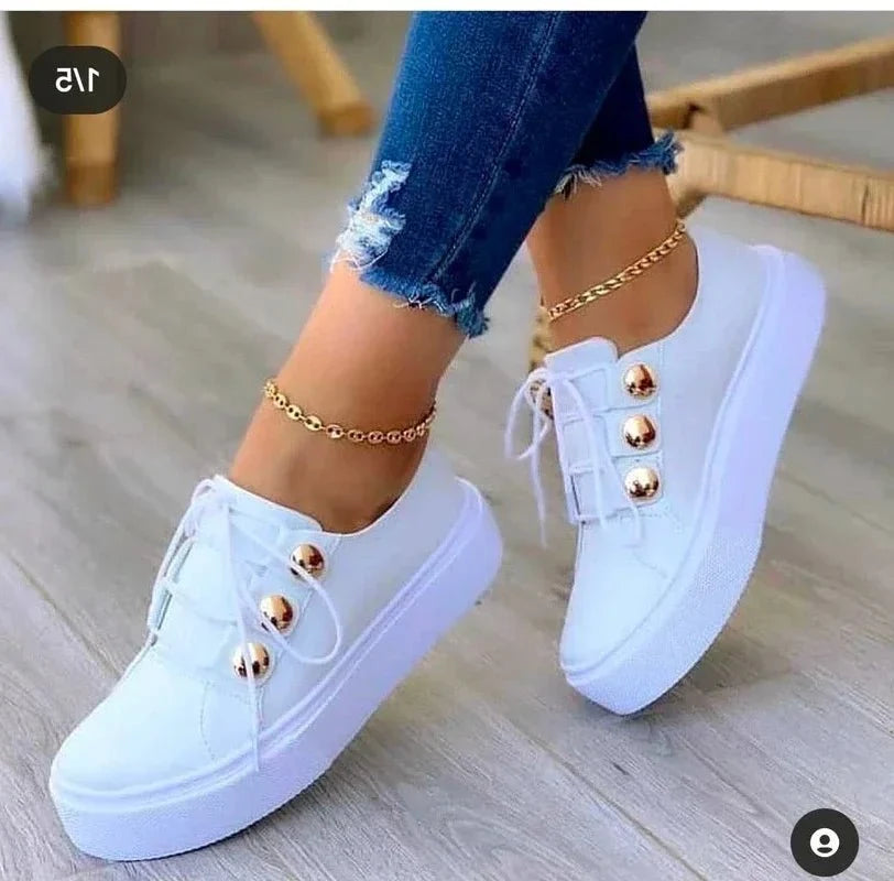 Nuana | Damen Orthopädische Plateau-Sneaker mit Schnürung und Goldnieten