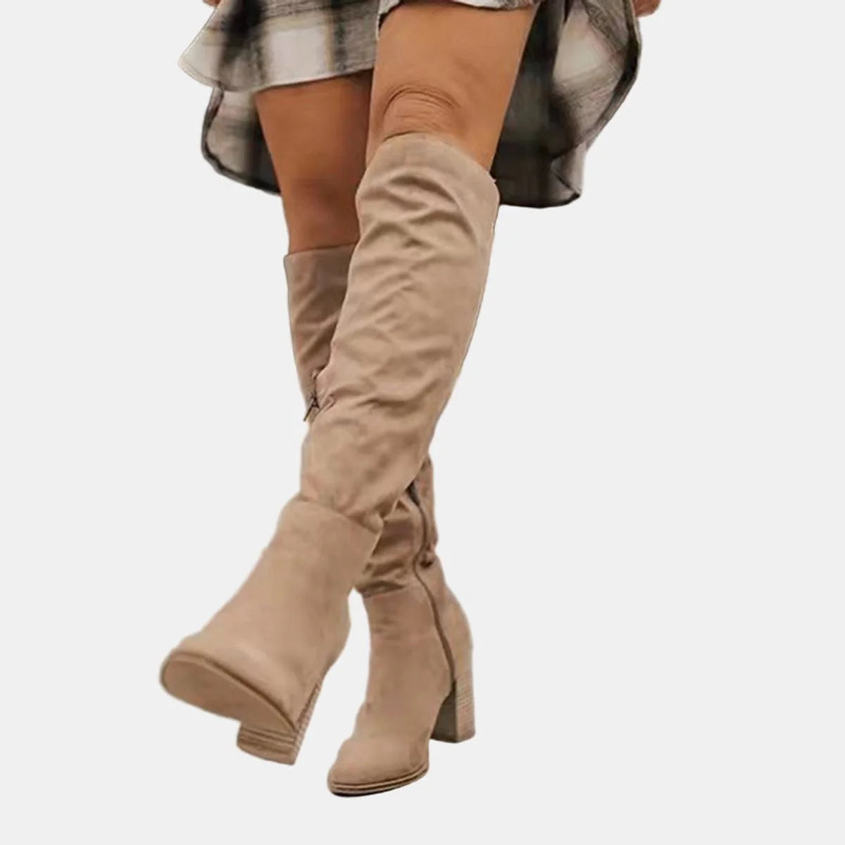 Nuana | Damen Overknee-Stiefeletten mit Blockabsatz und Reißverschluss