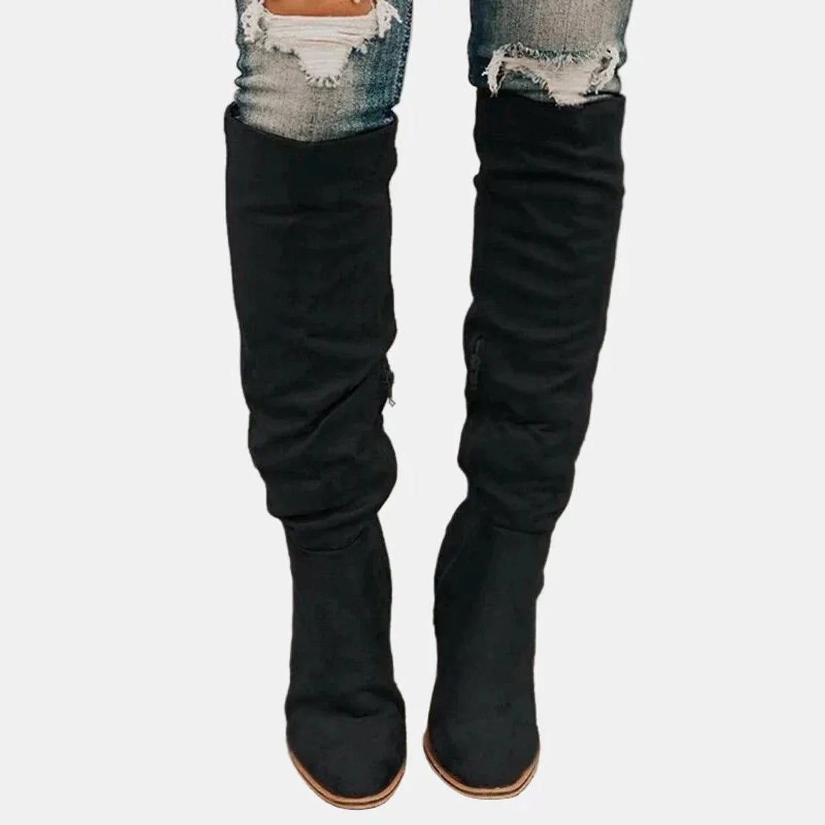 Nuana | Damen Overknee-Stiefeletten mit Blockabsatz und Reißverschluss