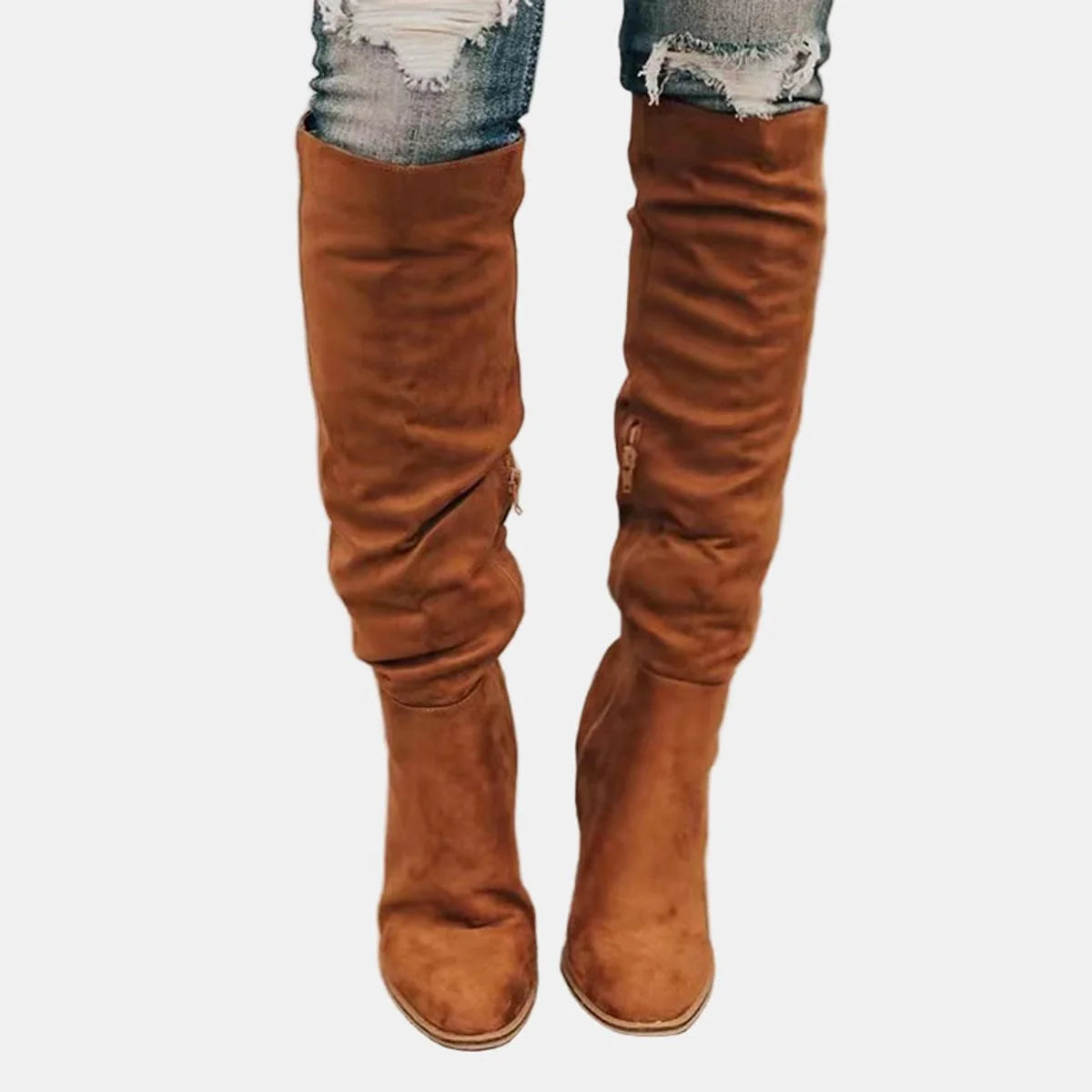 Nuana | Damen Overknee-Stiefeletten mit Blockabsatz und Reißverschluss