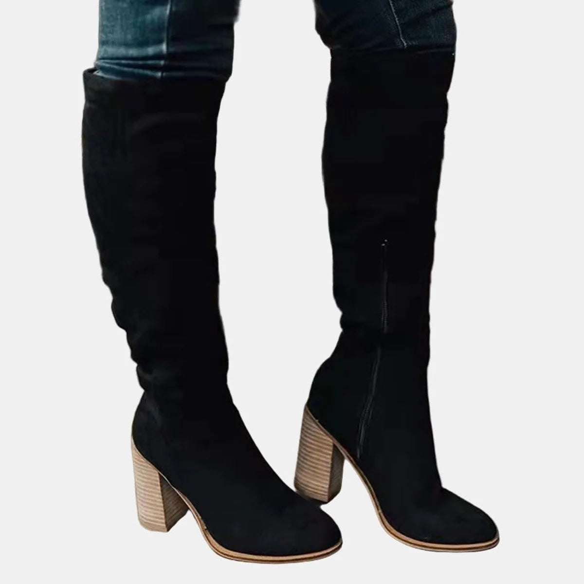 Nuana | Damen Overknee-Stiefeletten mit Blockabsatz und Reißverschluss