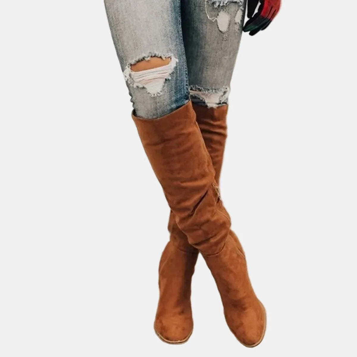 Nuana | Damen Overknee-Stiefeletten mit Blockabsatz und Reißverschluss