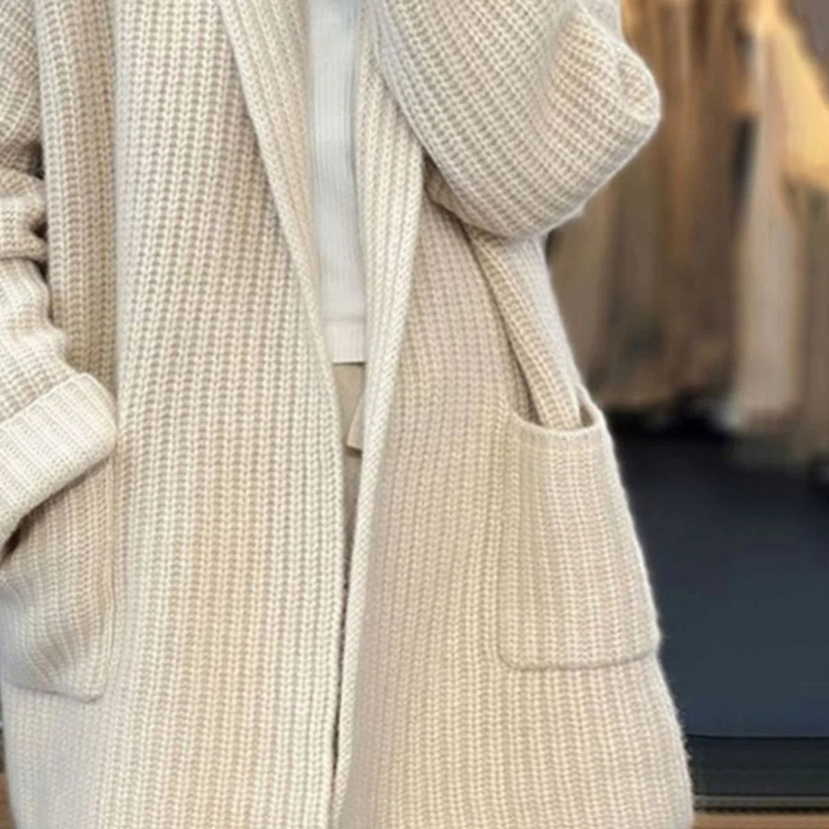 Nuana | Damen Oversize Strick-Cardigan mit V-Ausschnitt und Taschen