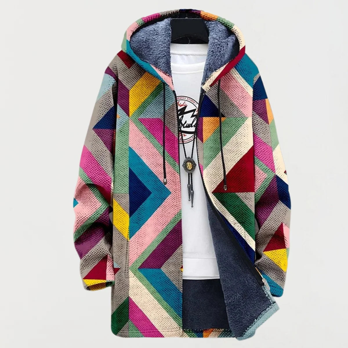 Nuana | Damen Oversized Fleece-gefütterter Geometrischer Hoodie Pullover Sweater