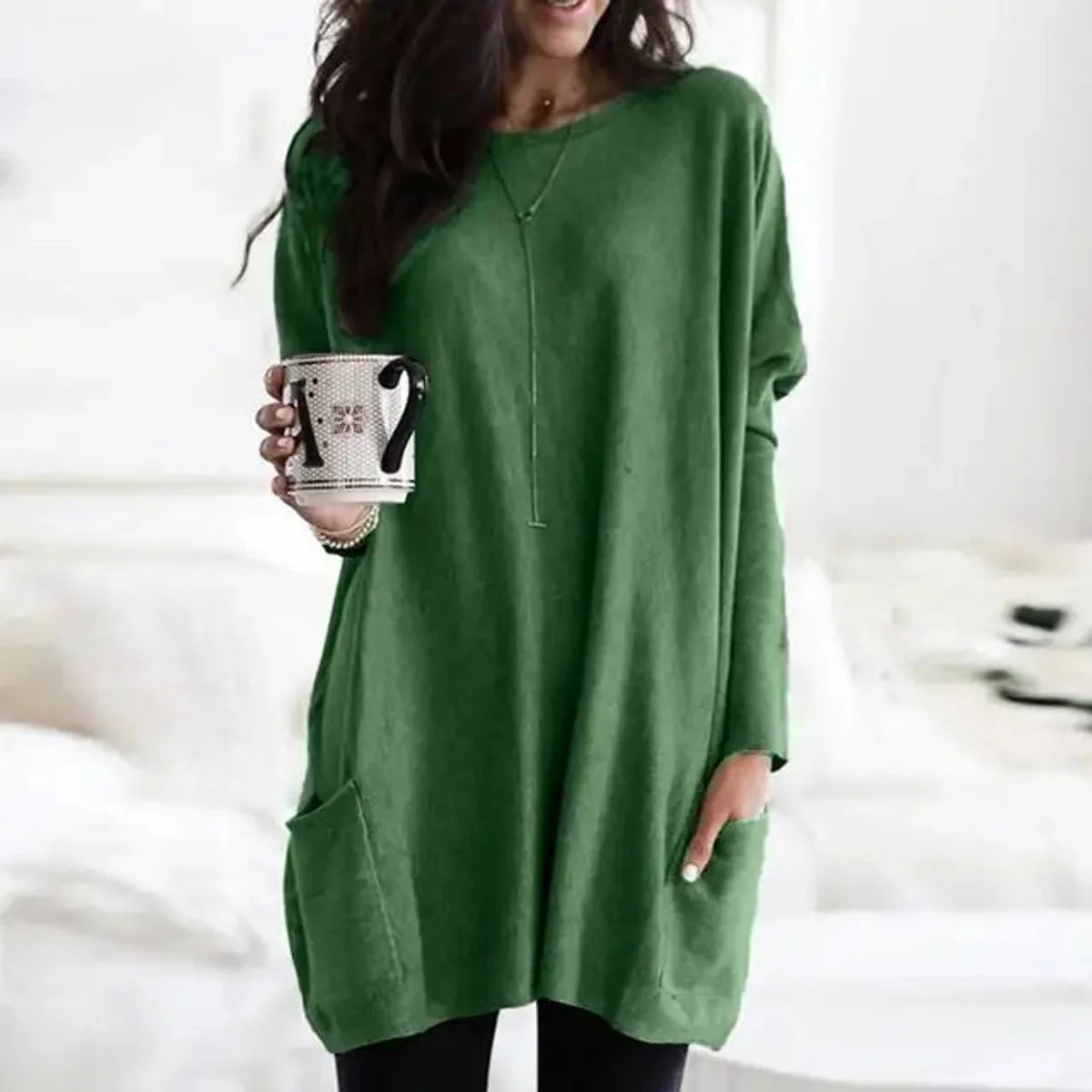 Nuana | Damen Oversized Langarm-Tunika Pullover mit Taschen