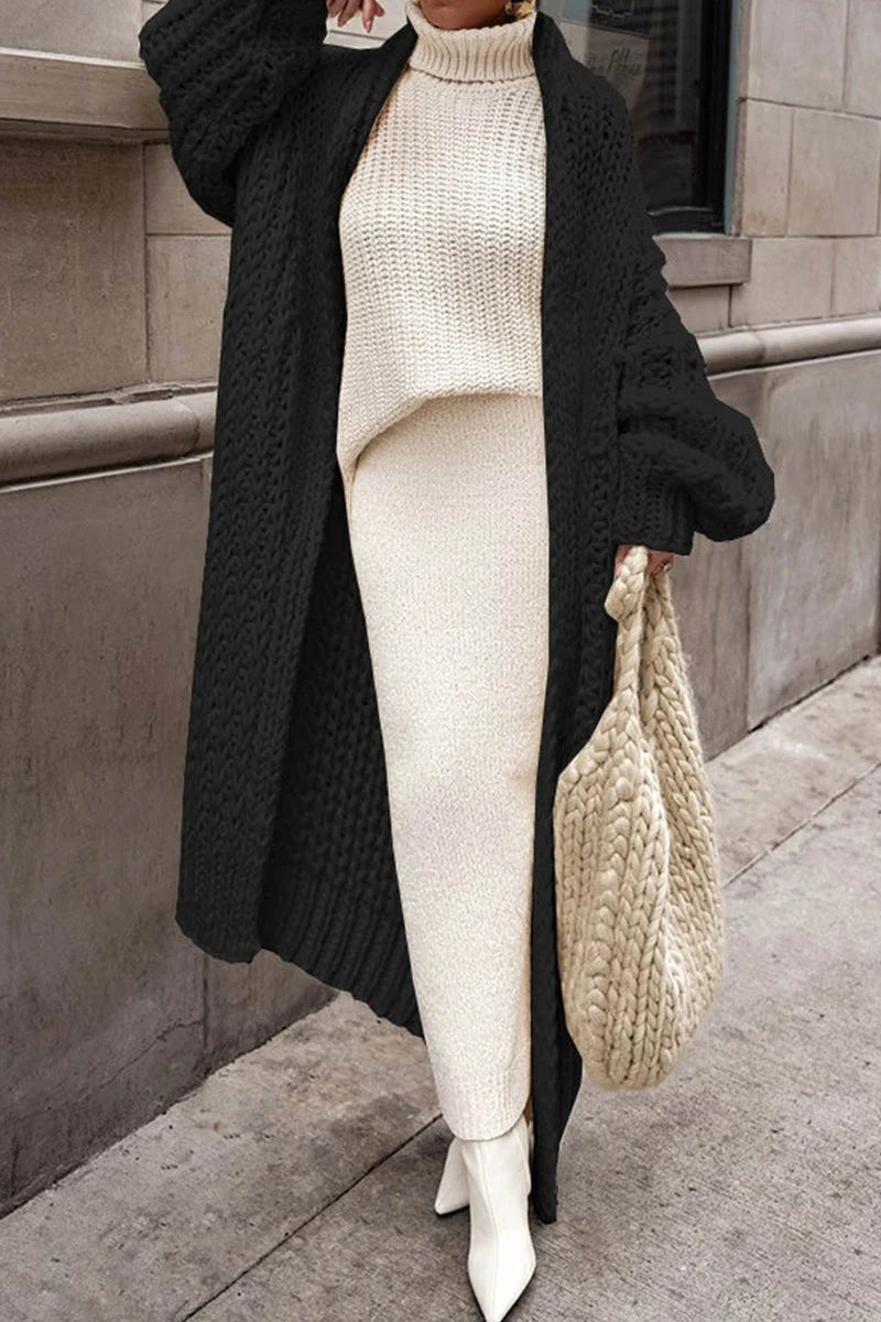 Nuana | Damen Oversized Longline Grobstrick Cardigan Offen
