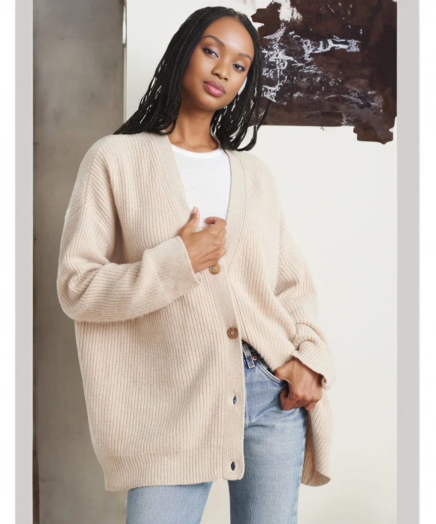 Nuana | Damen Oversized Strickjacke mit Knöpfen
