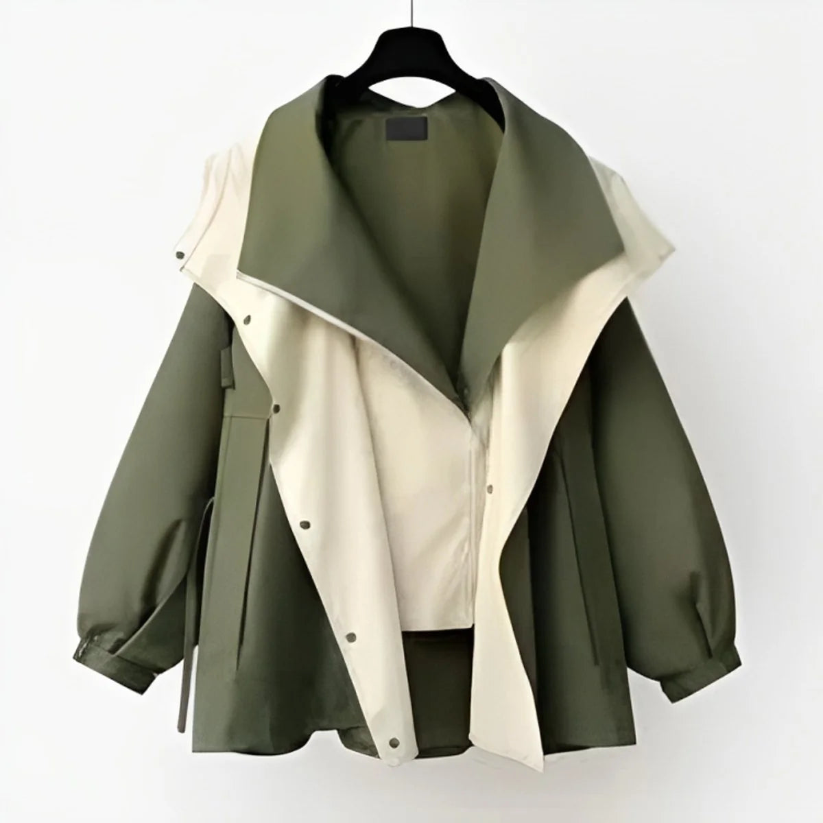 Nuana | Damen Oversized Trench Coat Wasserdichter Kurzmantel mit Doppelkragen
