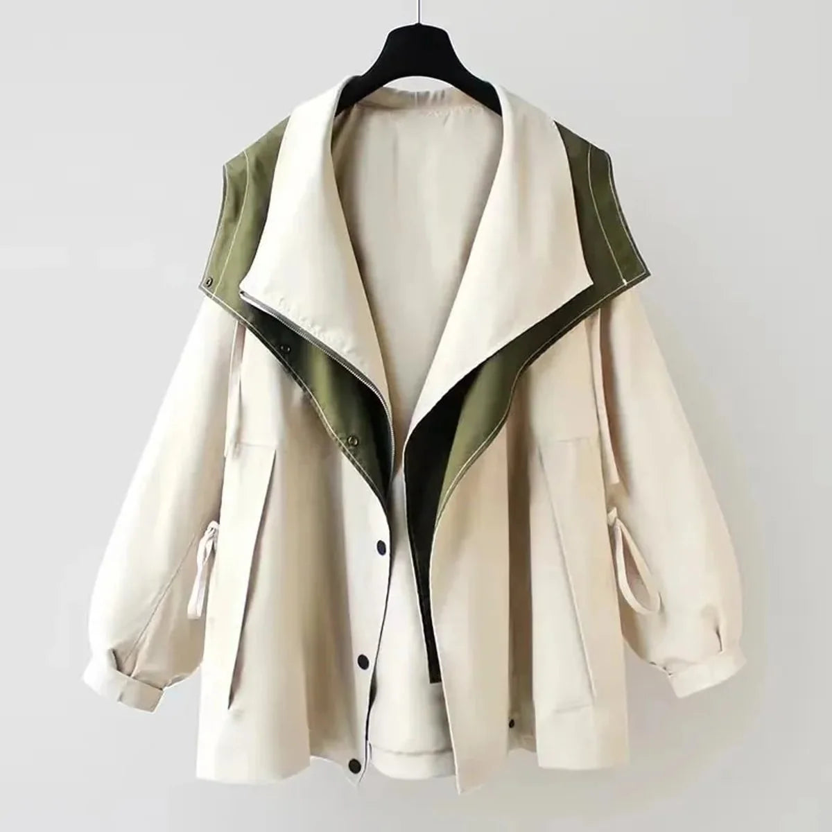 Nuana | Damen Oversized Trench Coat Wasserdichter Kurzmantel mit Doppelkragen