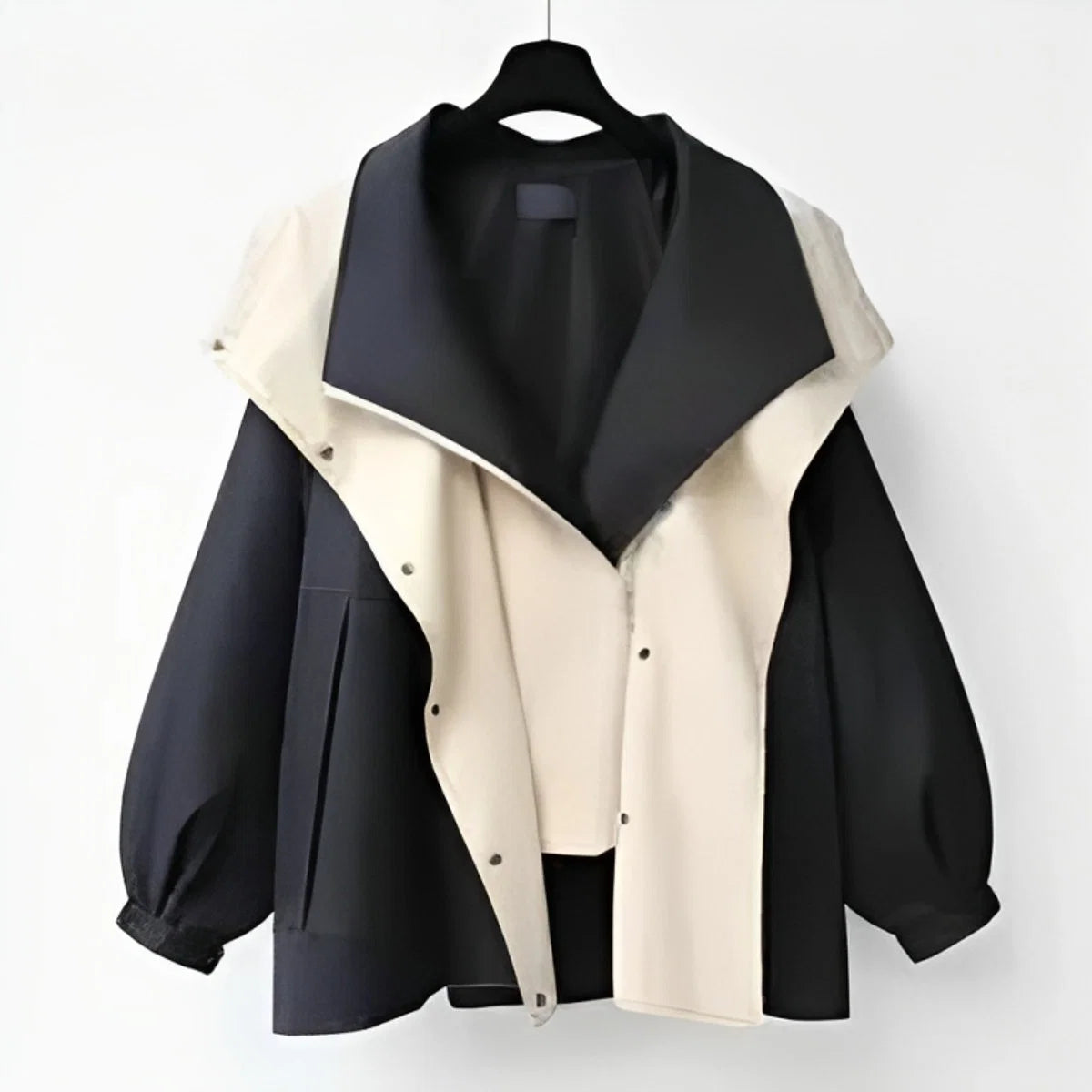 Nuana | Damen Oversized Trench Coat Wasserdichter Kurzmantel mit Doppelkragen
