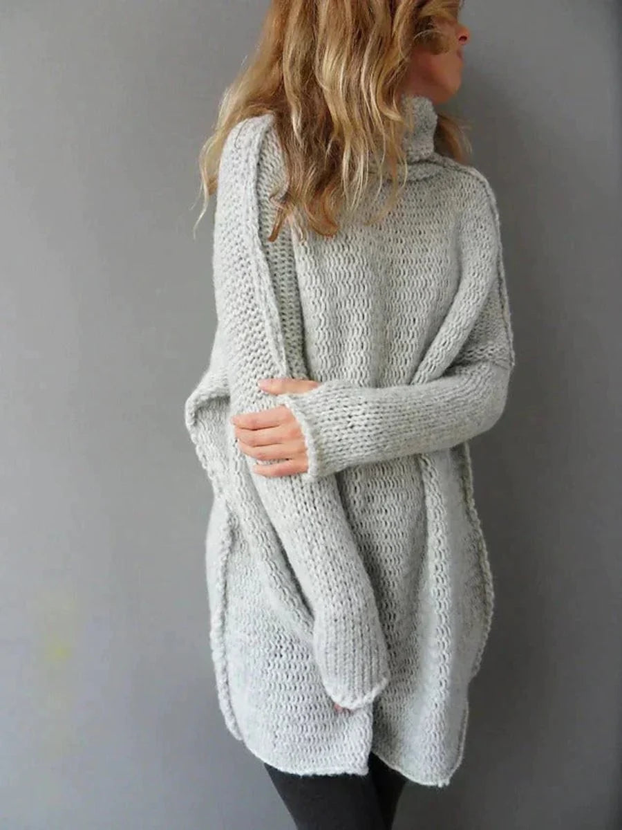 Nuana | Damen Oversized Turtleneck Sweater Grobstrick Longpullover