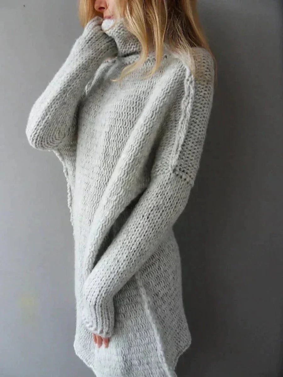 Nuana | Damen Oversized Turtleneck Sweater Grobstrick Longpullover