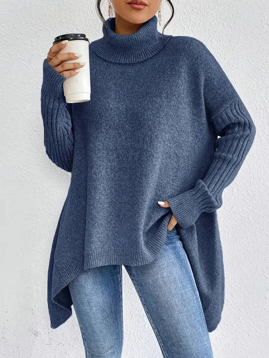 Nuana | Damen Oversized Turtleneck Sweater mit geripptem Rollkragen