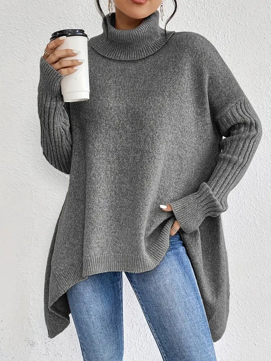 Nuana | Damen Oversized Turtleneck Sweater mit geripptem Rollkragen