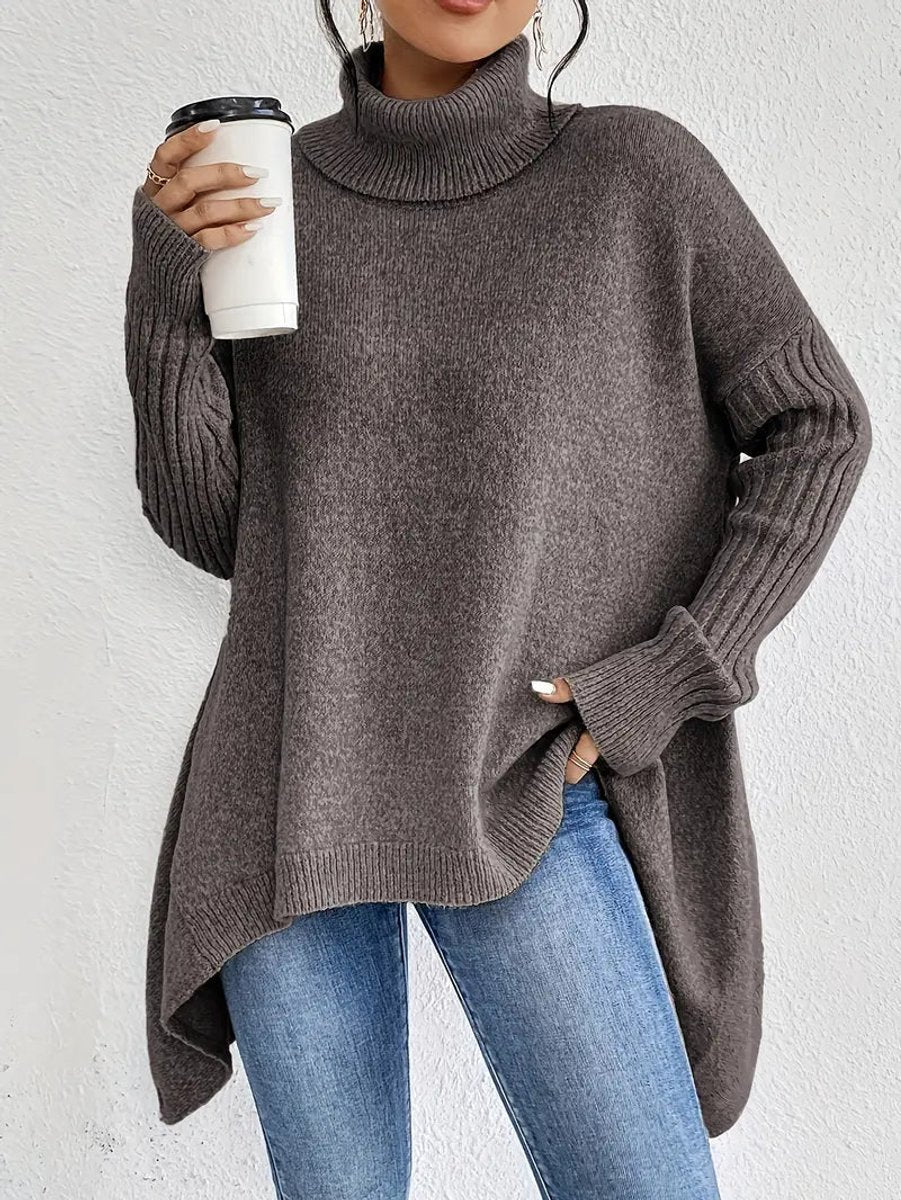 Nuana | Damen Oversized Turtleneck Sweater mit geripptem Rollkragen