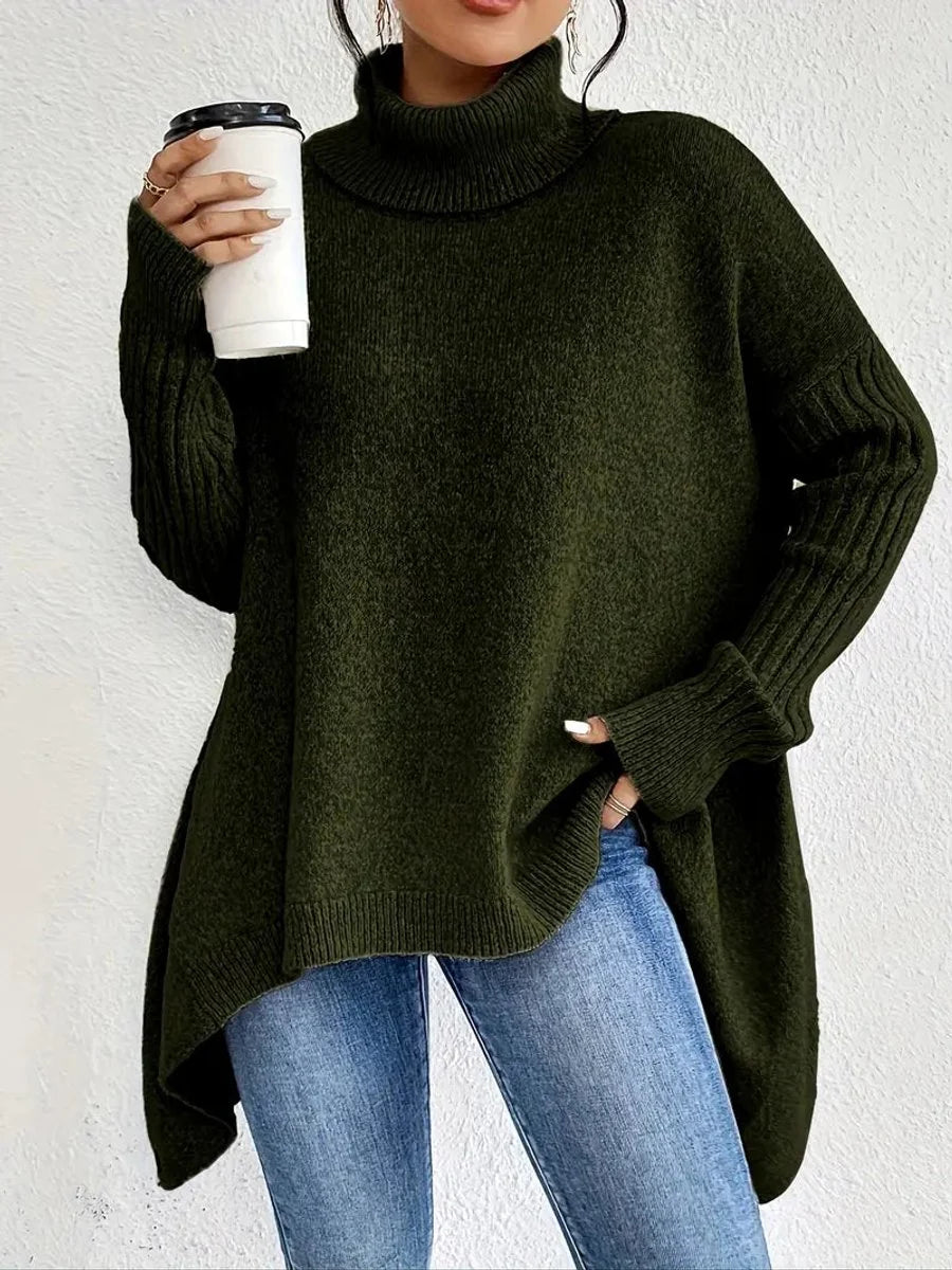 Nuana | Damen Oversized Turtleneck Sweater mit geripptem Rollkragen
