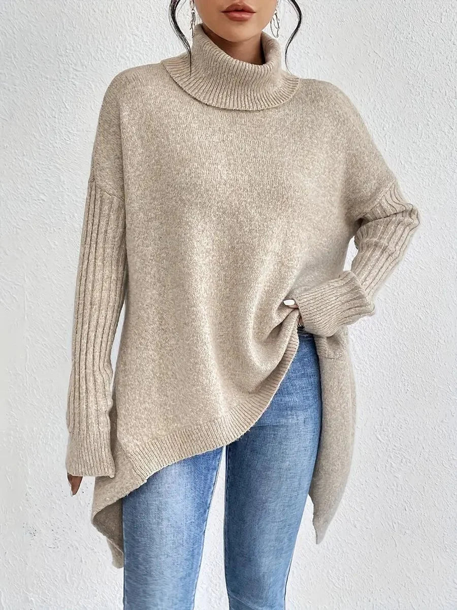 Nuana | Damen Oversized Turtleneck Sweater mit geripptem Rollkragen