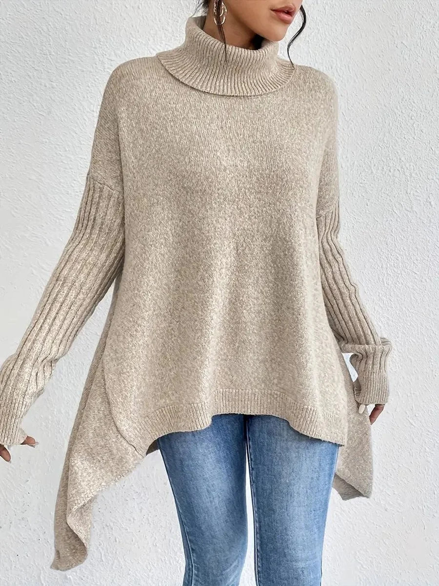 Nuana | Damen Oversized Turtleneck Sweater mit geripptem Rollkragen