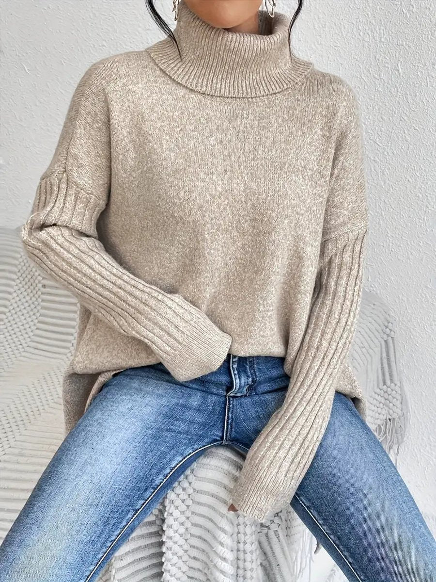 Nuana | Damen Oversized Turtleneck Sweater mit geripptem Rollkragen