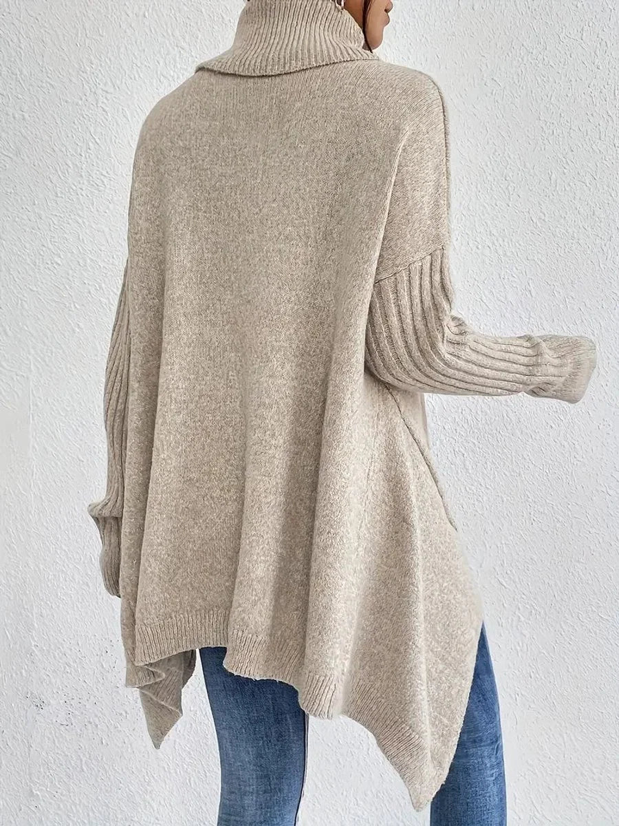 Nuana | Damen Oversized Turtleneck Sweater mit geripptem Rollkragen