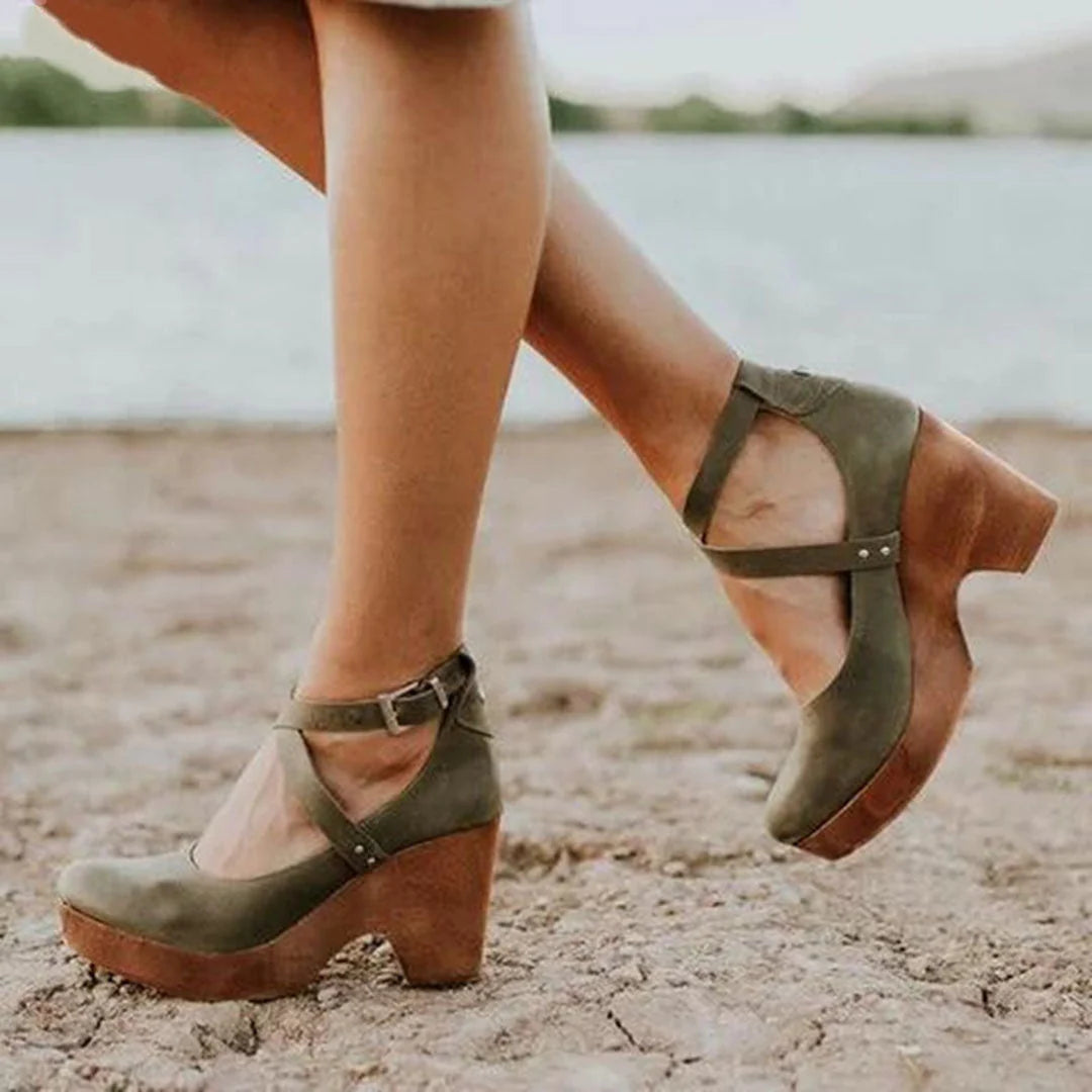 Nuana | Damen Plateau Schuhe Mit Schnallenriemen