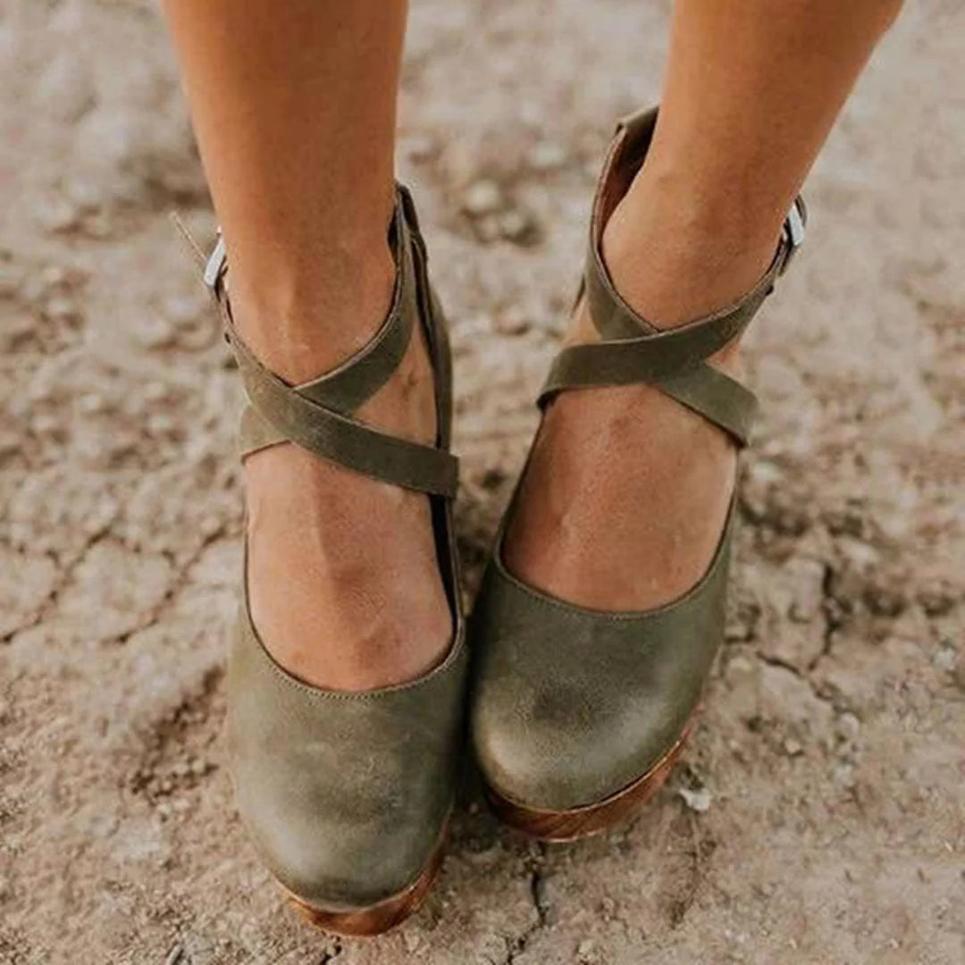Nuana | Damen Plateau Schuhe Mit Schnallenriemen