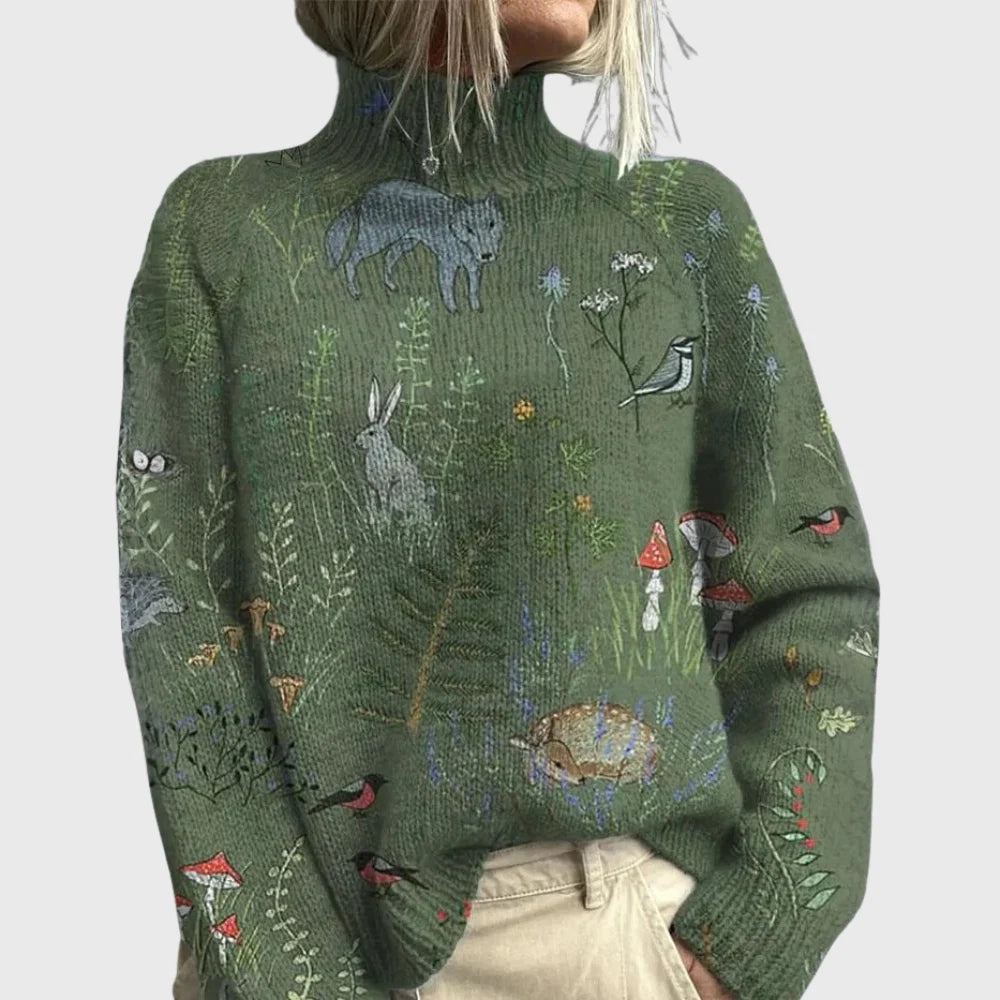 Nuana | Damen Pullover Mit Waldprint Und Rollkragen