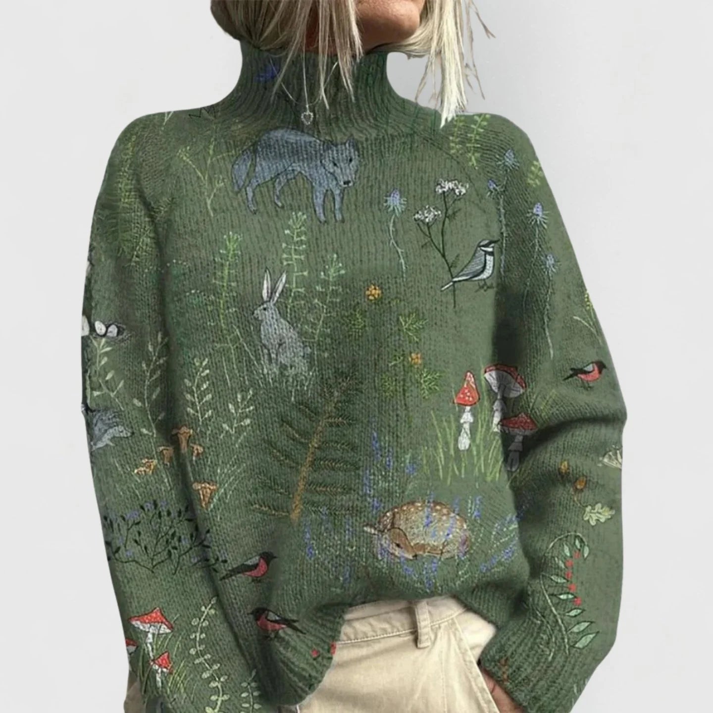 Nuana | Damen Rollkragenpullover mit Blumenmuster Relaxed-Fit Strickpullover