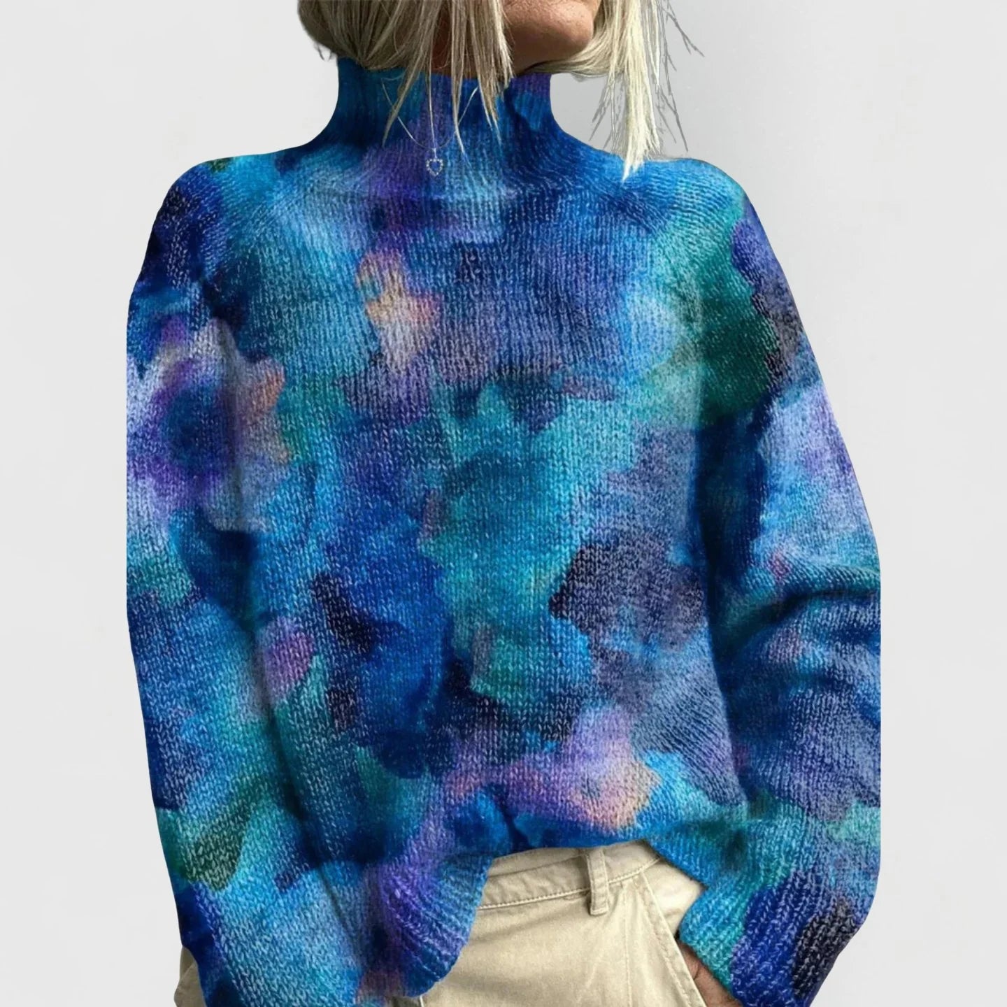 Nuana | Damen Rollkragenpullover mit Blumenmuster Relaxed-Fit Strickpullover