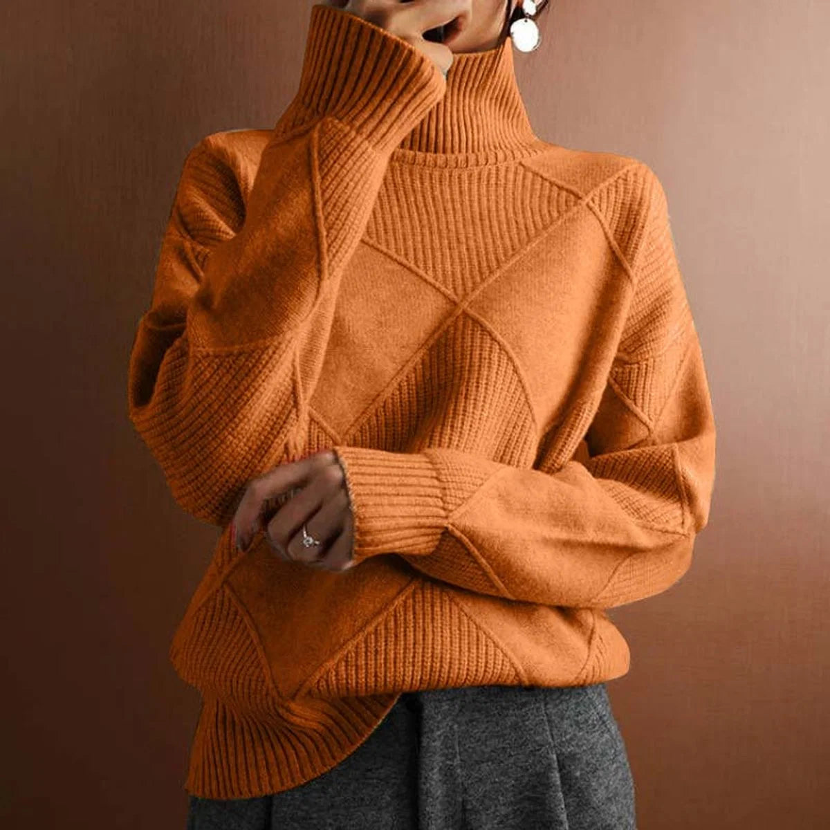 Nuana | Damen Rollkragenpullover mit Rautenmuster Lässiger Strickpullover