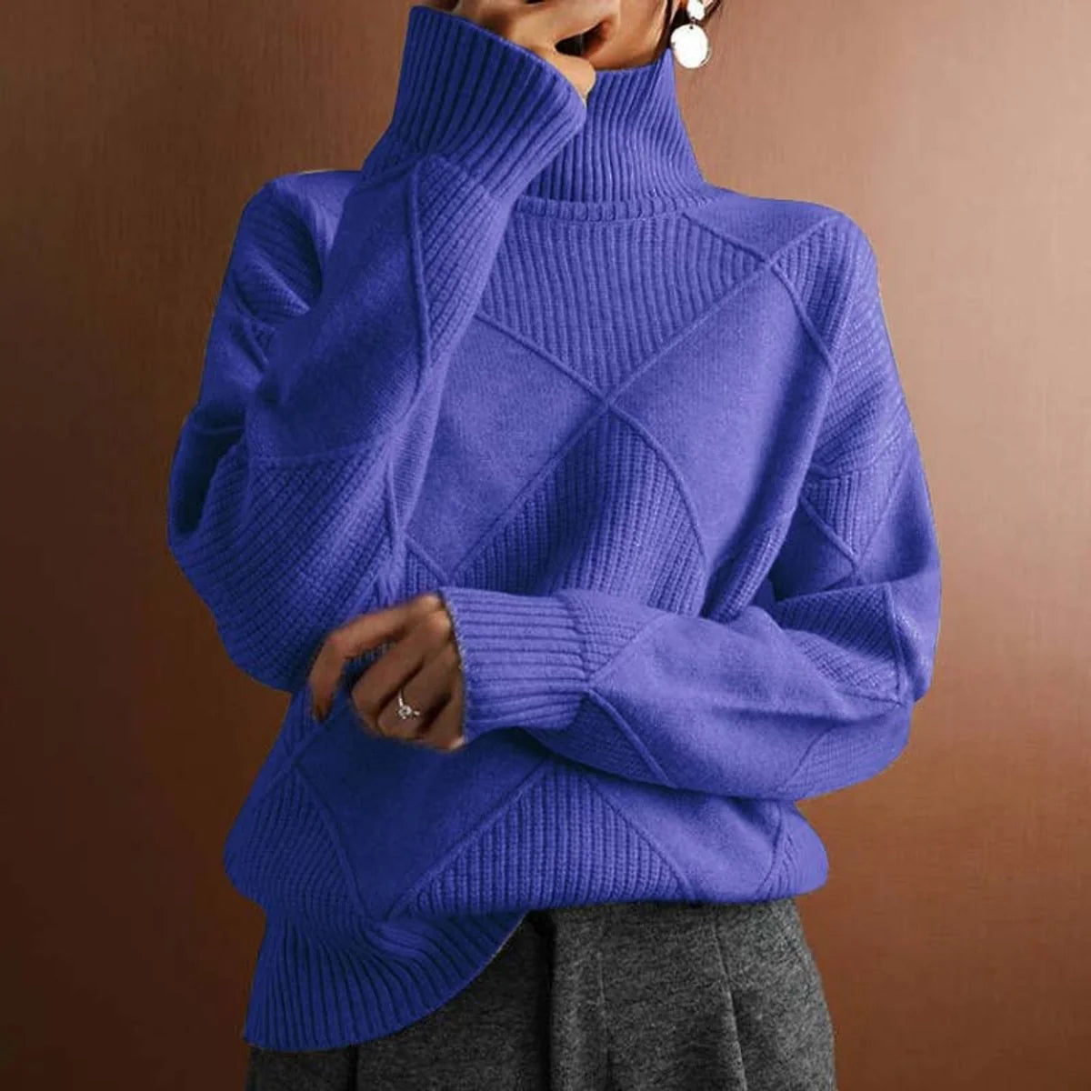 Nuana | Damen Rollkragenpullover mit Rautenmuster Lässiger Strickpullover