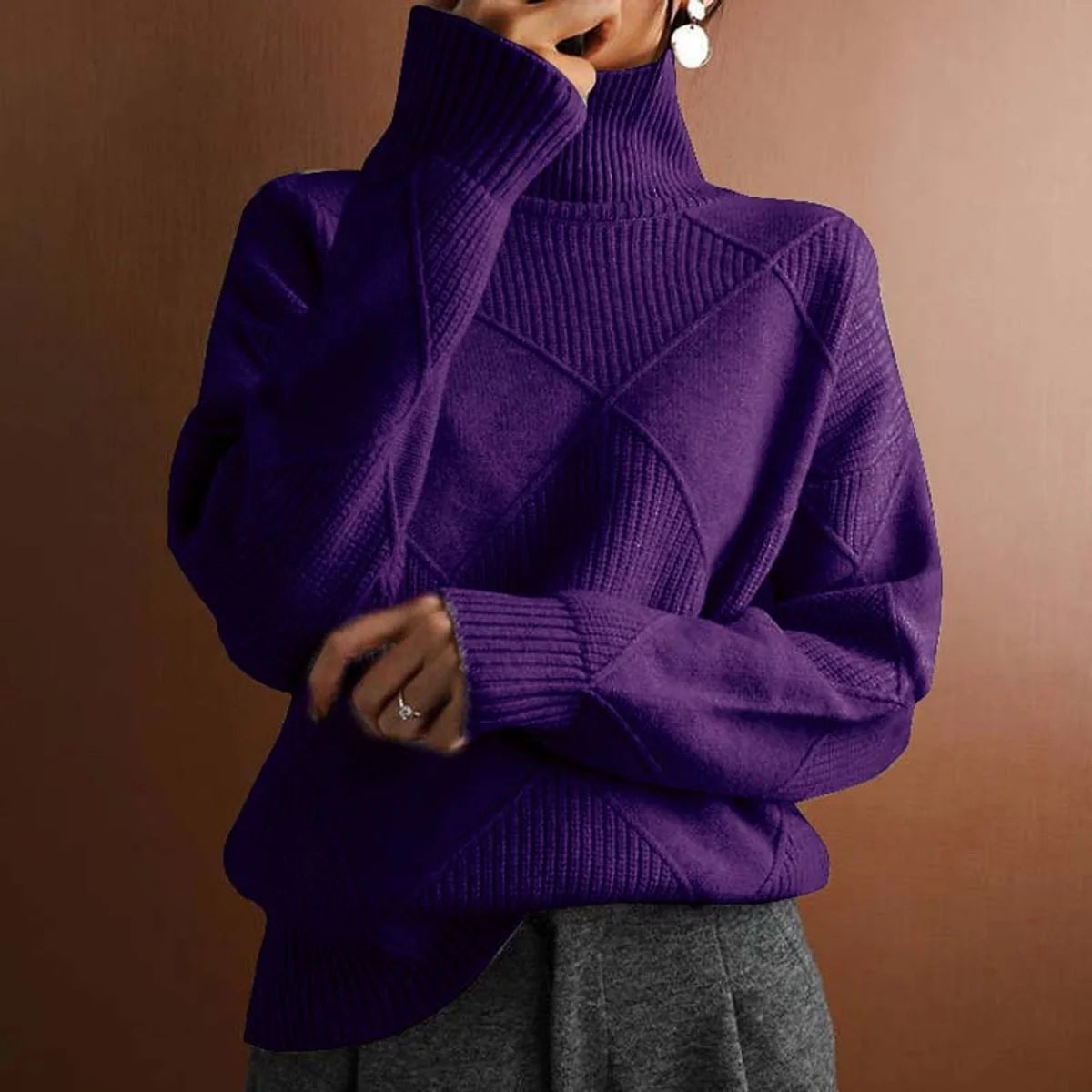 Nuana | Damen Rollkragenpullover mit Rautenmuster Lässiger Strickpullover