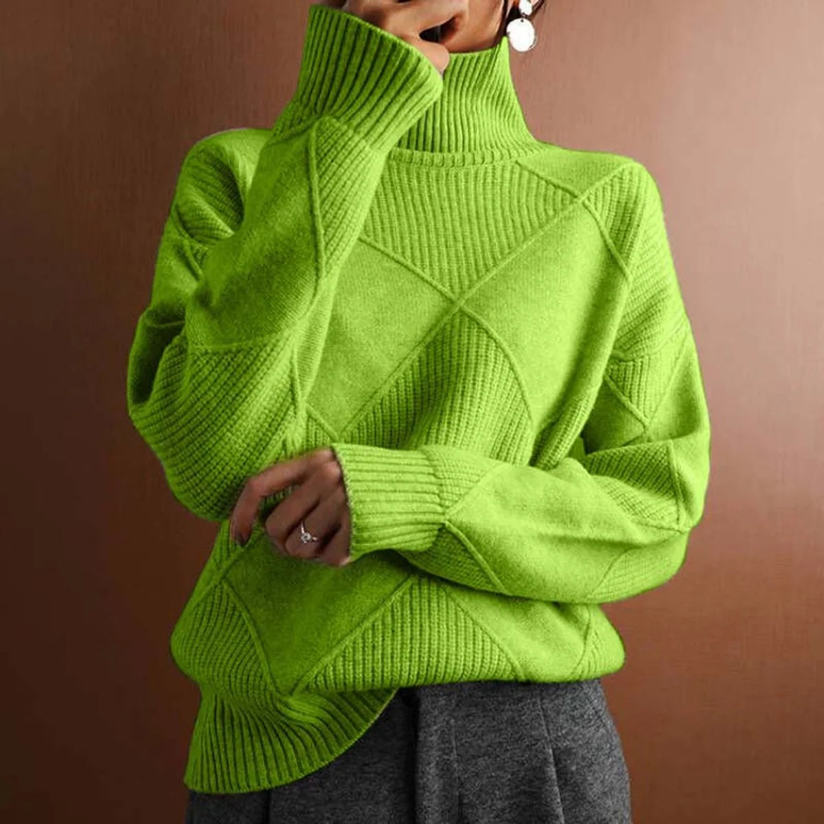 Nuana | Damen Rollkragenpullover mit Rautenmuster Lässiger Strickpullover