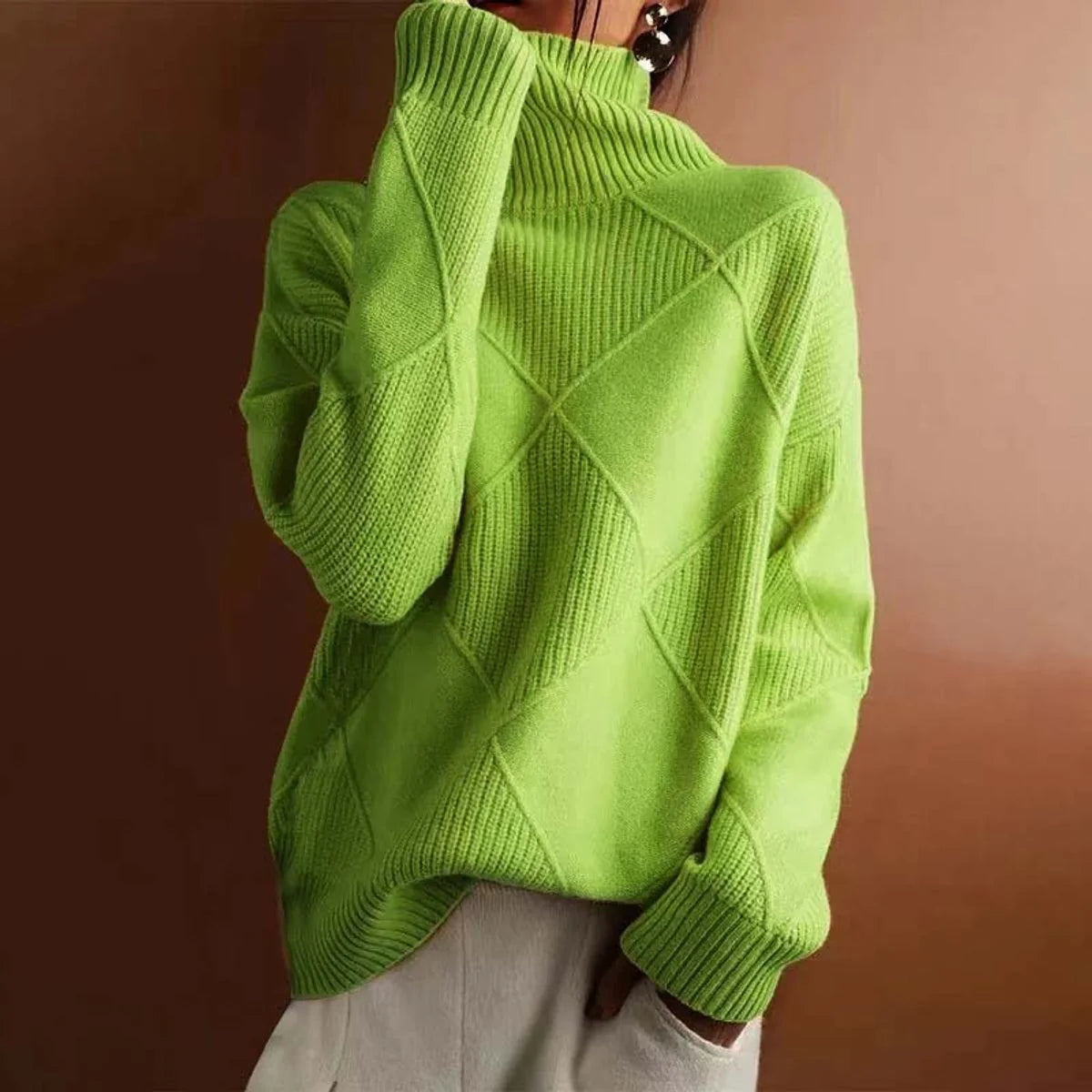 Nuana | Damen Rollkragenpullover mit Rautenmuster Lässiger Strickpullover