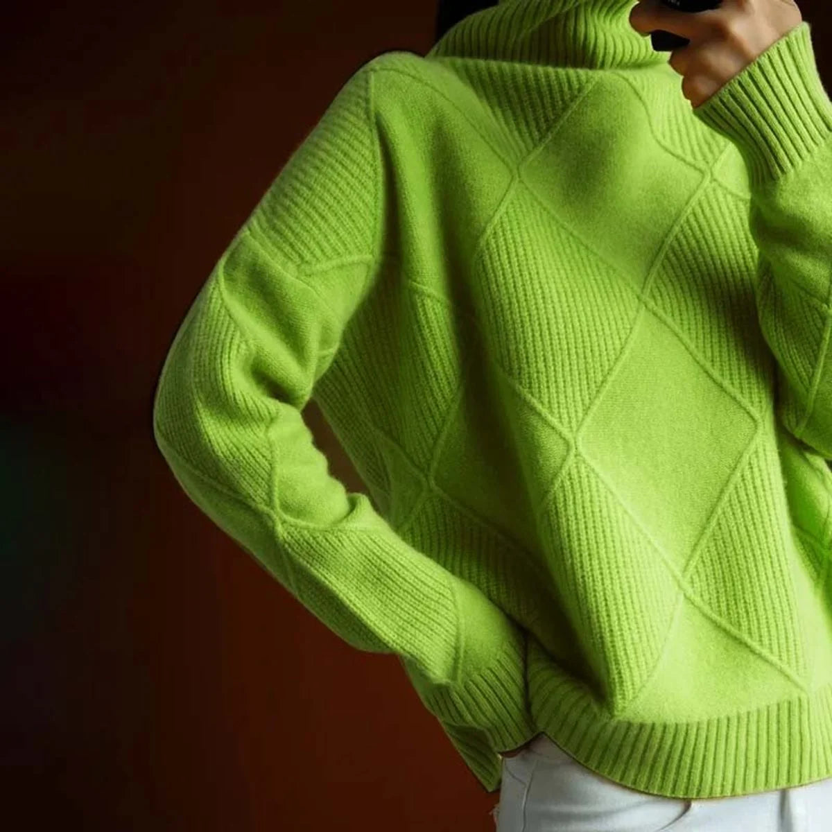 Nuana | Damen Rollkragenpullover mit Rautenmuster Lässiger Strickpullover