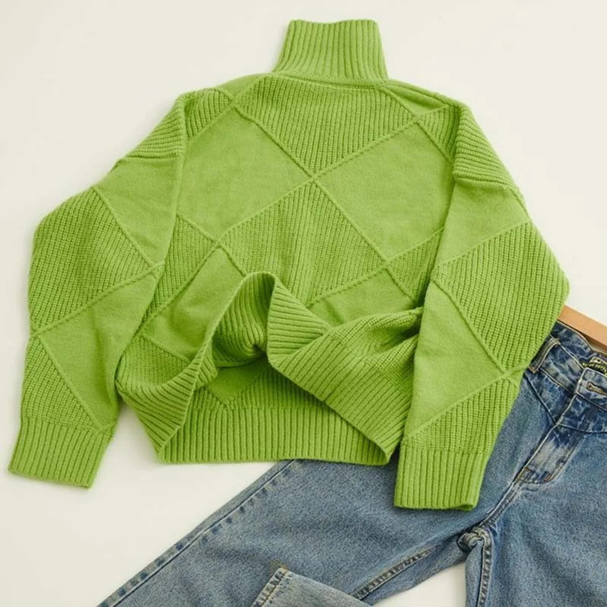 Nuana | Damen Rollkragenpullover mit Rautenmuster Lässiger Strickpullover