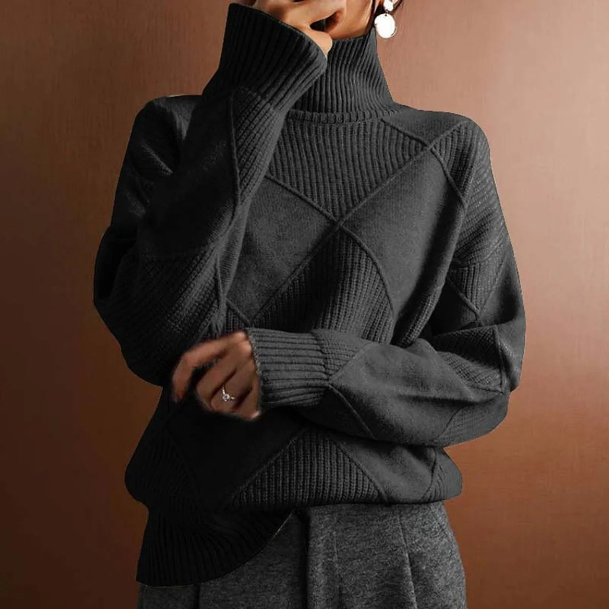 Nuana | Damen Rollkragenpullover mit Rautenmuster Lässiger Strickpullover
