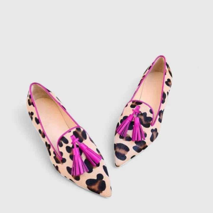 Nuana | Damen Spitze Leopardenmuster Quasten Loafers Flache Slipper