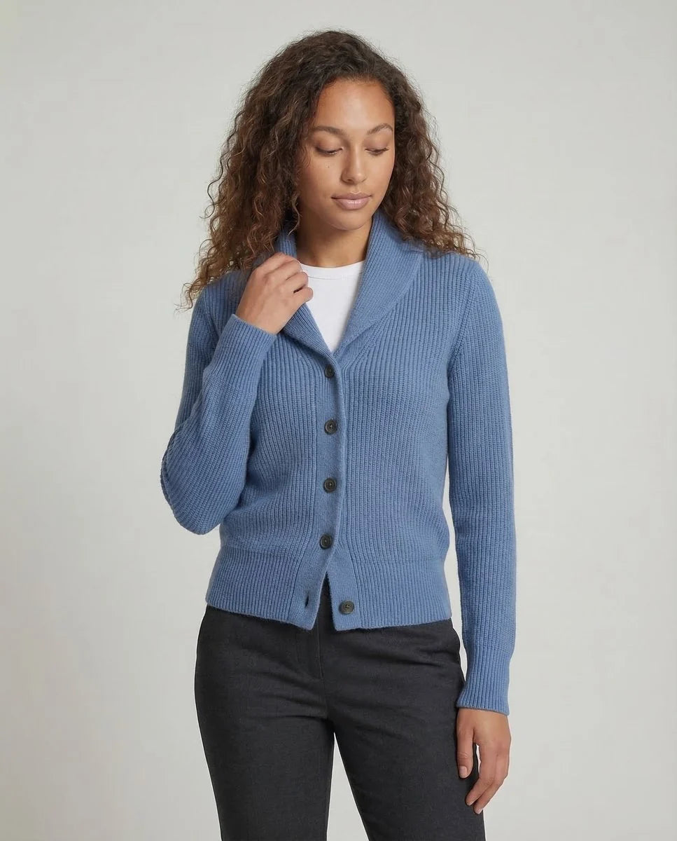 Nuana | Damen Strick-Cardigan mit Revers-Kragen Knopfleiste Langarm
