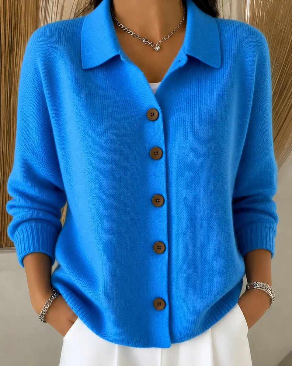 Nuana | Damen Strickjacke mit Hemdkragen und Knopfleiste Relaxed Fit