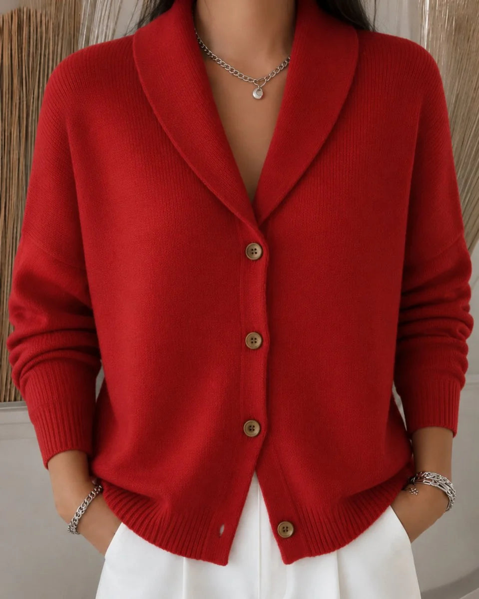 Nuana | Damen Strickjacke mit Hemdkragen und Knopfleiste Relaxed Fit