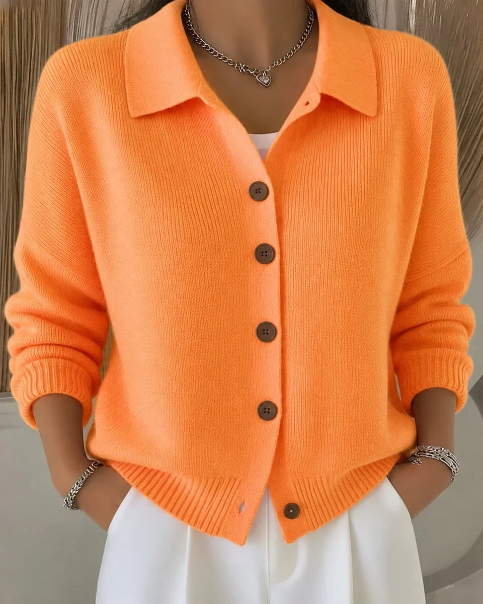 Nuana | Damen Strickjacke mit Hemdkragen und Knopfleiste Relaxed Fit